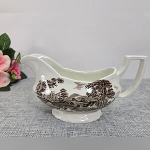 Vintage J&G Meakin Romantic England Brown Ironstone Gravy Boat